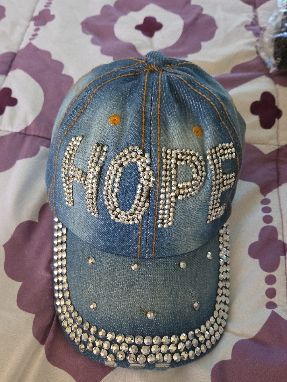 Denim Bling 'HOPE' Baseball Cap - Blue with Rhinestones